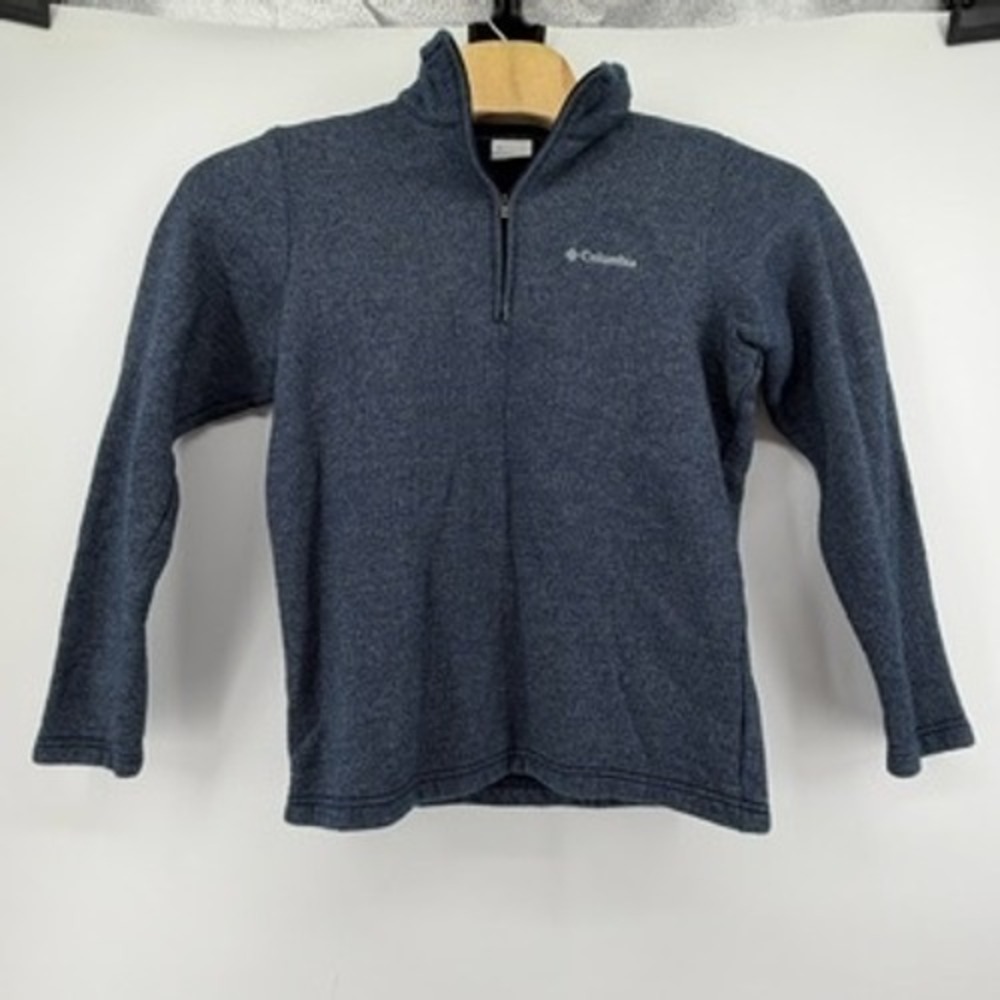 Columbia Mens Small Heather Navy Blue Quarter Zip Fleece Pullover Sweater AM1534